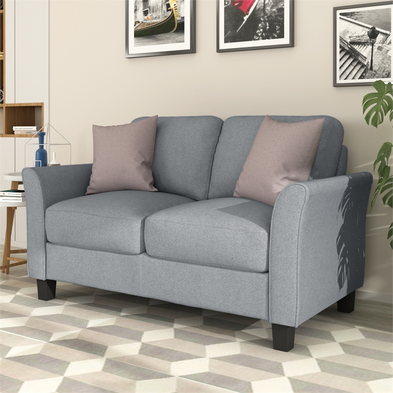 CRO Decor 3 Pieces Living Room Sectional Sofa Linen Upholstered Gray+Fabric