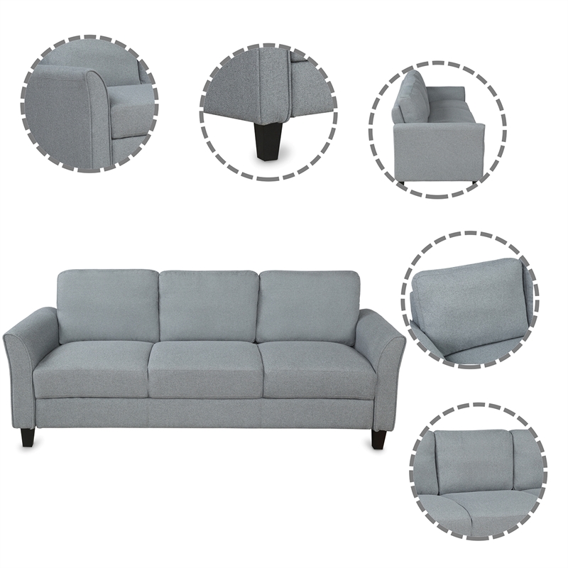 CRO Decor 3 Pieces Living Room Sectional Sofa Linen Upholstered Gray+Fabric