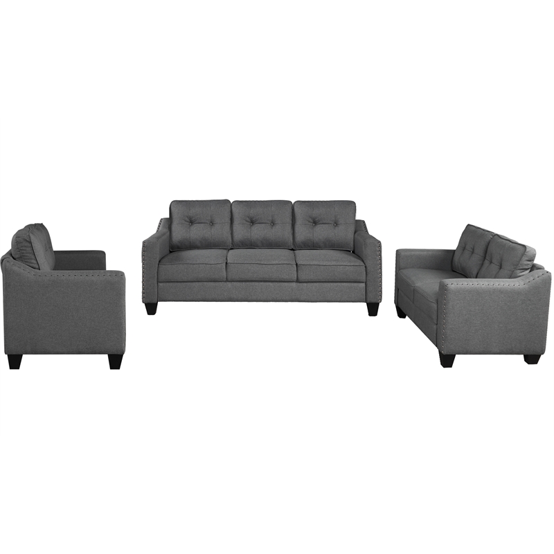 CRO Decor 3 Piece Sectional Sofa Linen Living Room Set with Tufted Cushions
