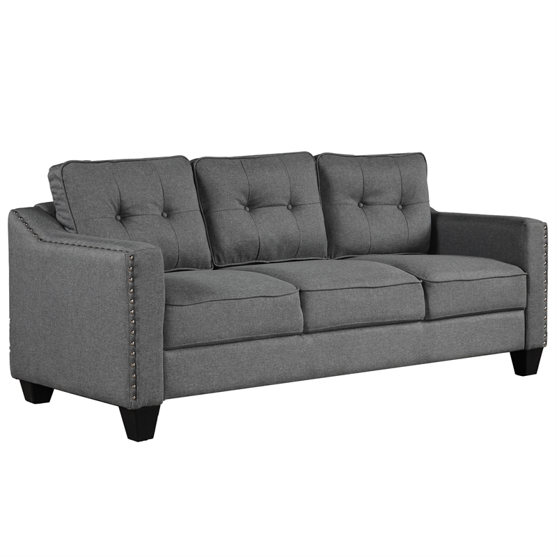 CRO Decor 3 Piece Sectional Sofa Linen Living Room Set with Tufted Cushions