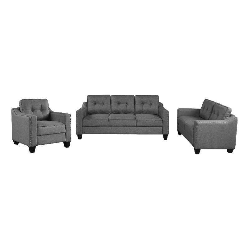 CRO Decor 3 Piece Sectional Sofa Linen Living Room Set with Tufted Cushions