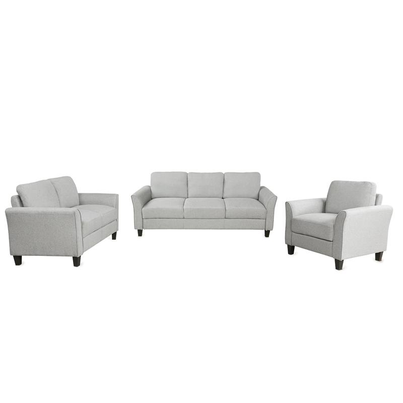 CRO Decor 3 Piece Sectional Sofa Set Living Room Fabric Furniture (Light Gray)