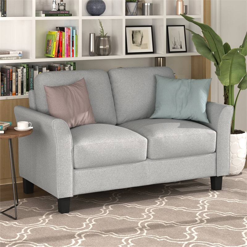 CRO Decor 3 Piece Sectional Sofa Set Living Room Fabric Furniture (Light Gray)