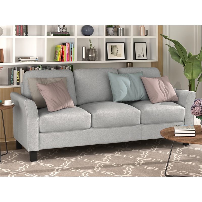CRO Decor 3 Piece Sectional Sofa Set Living Room Fabric Furniture (Light Gray)