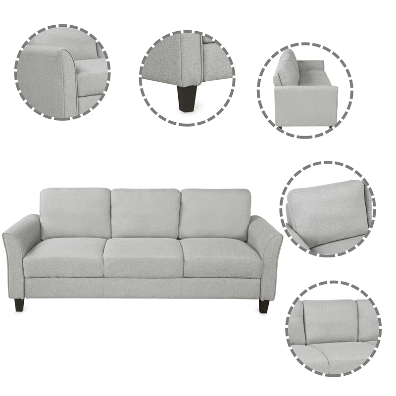 CRO Decor 3 Piece Sectional Sofa Set Living Room Fabric Furniture (Light Gray)