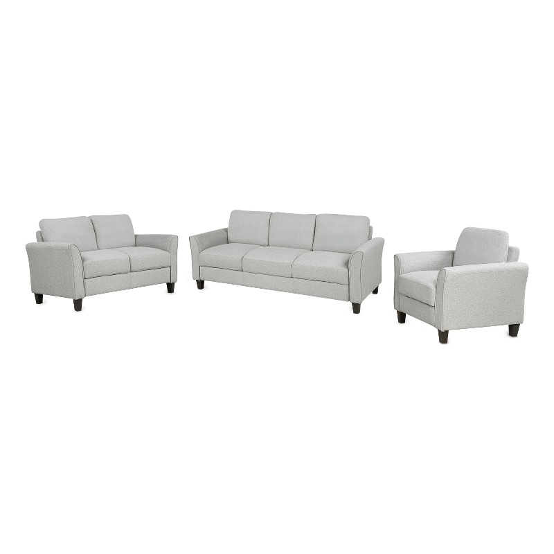 CRO Decor 3 Piece Sectional Sofa Set Living Room Fabric Furniture (Light Gray)