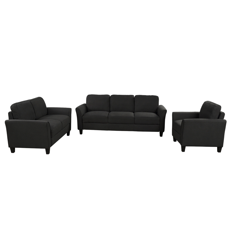 CRO Decor 3 Piece Sectional Sofa Set Living Room Soft Linen Fabric (Black)