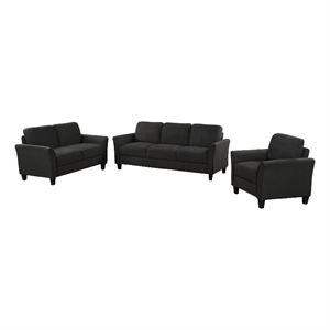 cro decor 3 piece sectional sofa set living room soft linen fabric (black)
