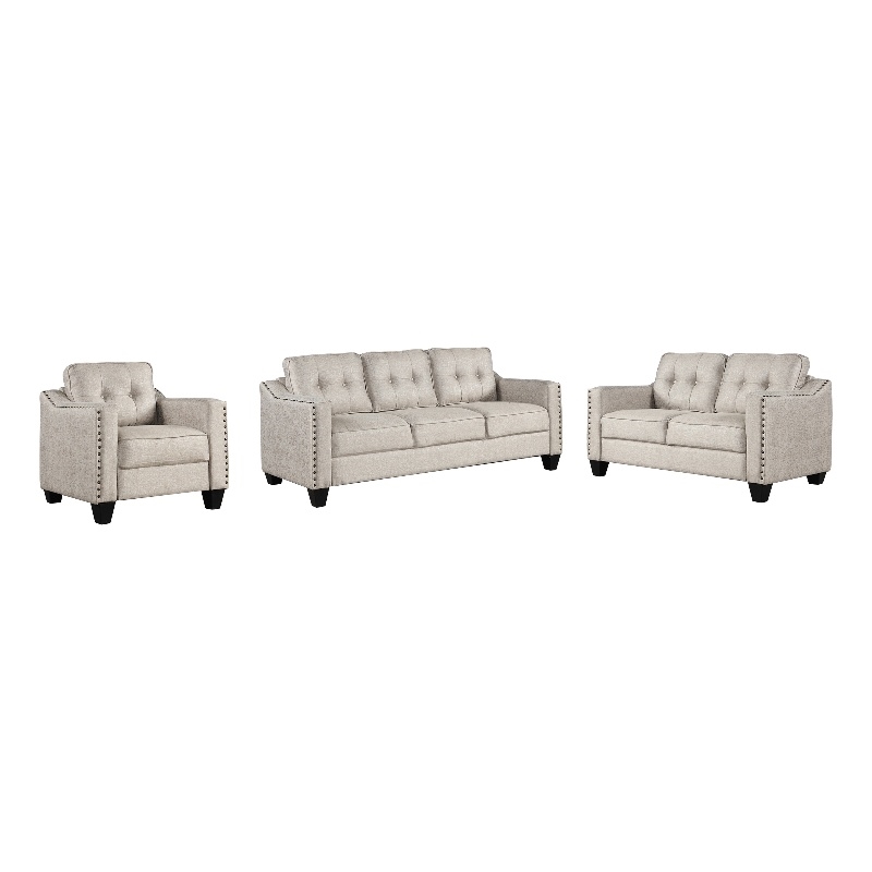 CRO Decor 3 Piece Sectional Sofa Set Living Room Linen Furniture (Beige)