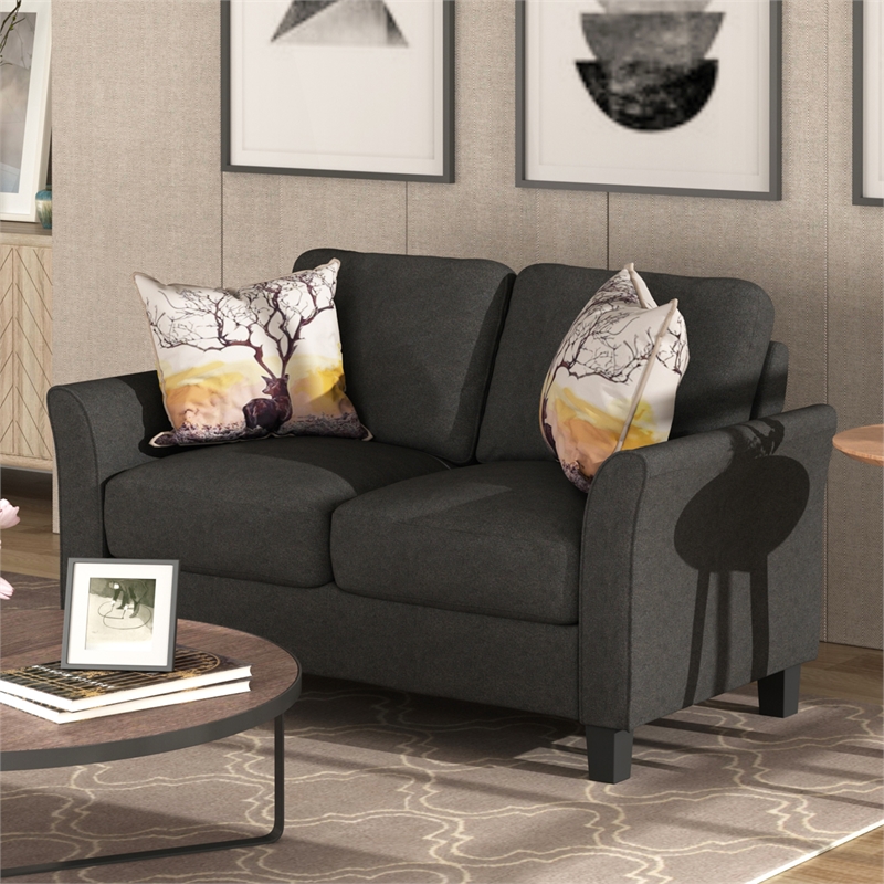 CRO Decor 2-Piece Linen Fabric Upholstered Sofa Set -Black (2+3 Seat)