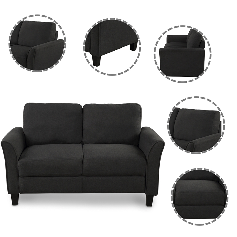 CRO Decor 2-Piece Linen Fabric Upholstered Sofa Set -Black (2+3 Seat)