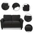 CRO Decor 2-Piece Linen Fabric Upholstered Sofa Set -Black (2+3 Seat)