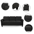 CRO Decor 2-Piece Linen Fabric Upholstered Sofa Set -Black (2+3 Seat)