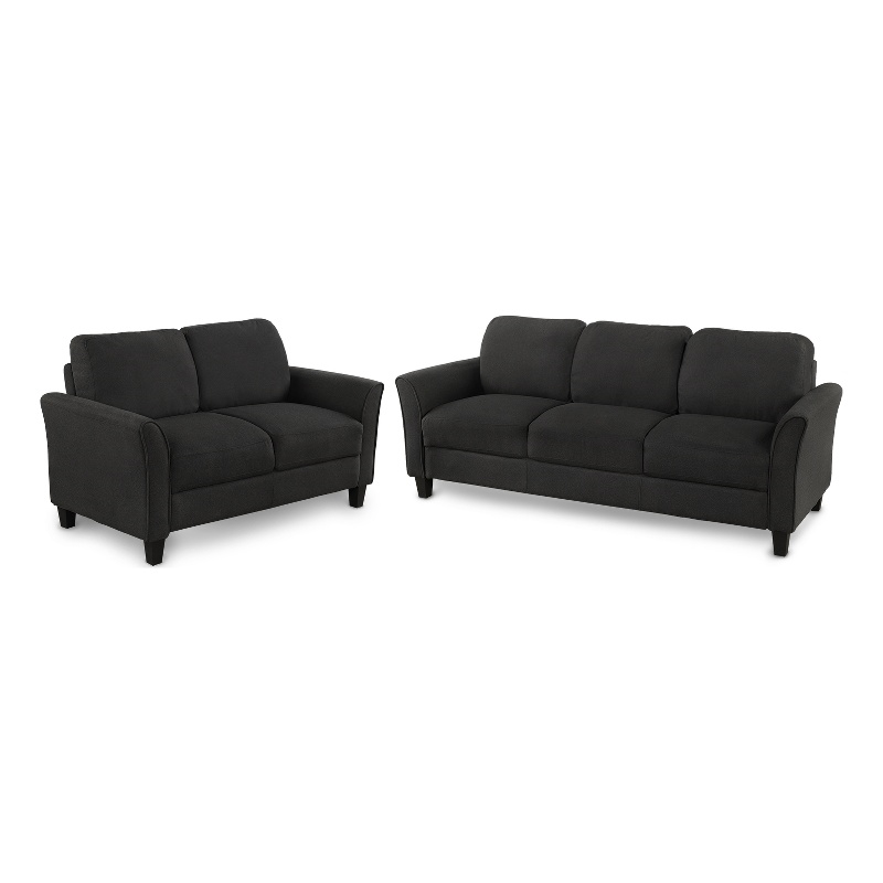 CRO Decor 2-Piece Linen Fabric Upholstered Sofa Set -Black (2+3 Seat)