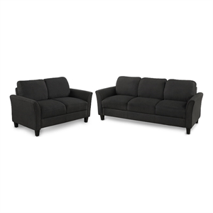cro decor 2-piece linen fabric upholstered sofa set -black (2+3 seat)
