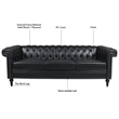 CRO Decor 83.5'' Traditional Square Arm Removable Cushion 3 Seater Sofa (Black)