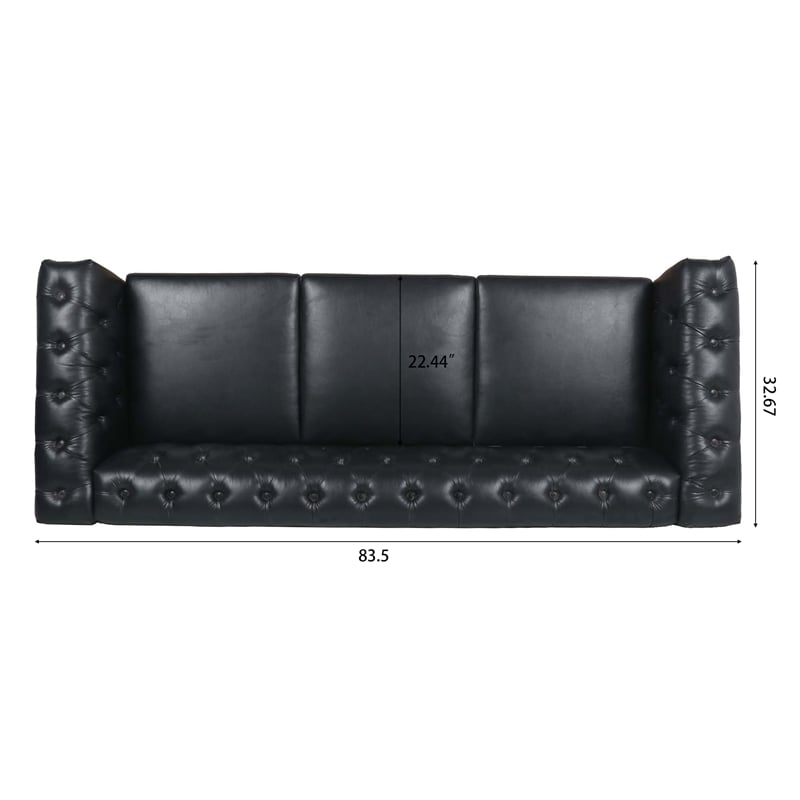 CRO Decor 83.5'' Traditional Square Arm Removable Cushion 3 Seater Sofa (Black)