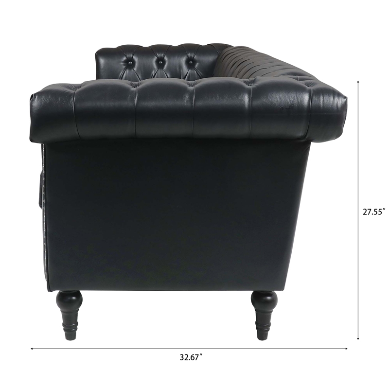 CRO Decor 83.5'' Traditional Square Arm Removable Cushion 3 Seater Sofa (Black)