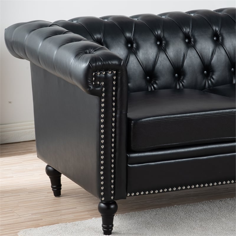 CRO Decor 83.5'' Traditional Square Arm Removable Cushion 3 Seater Sofa (Black)