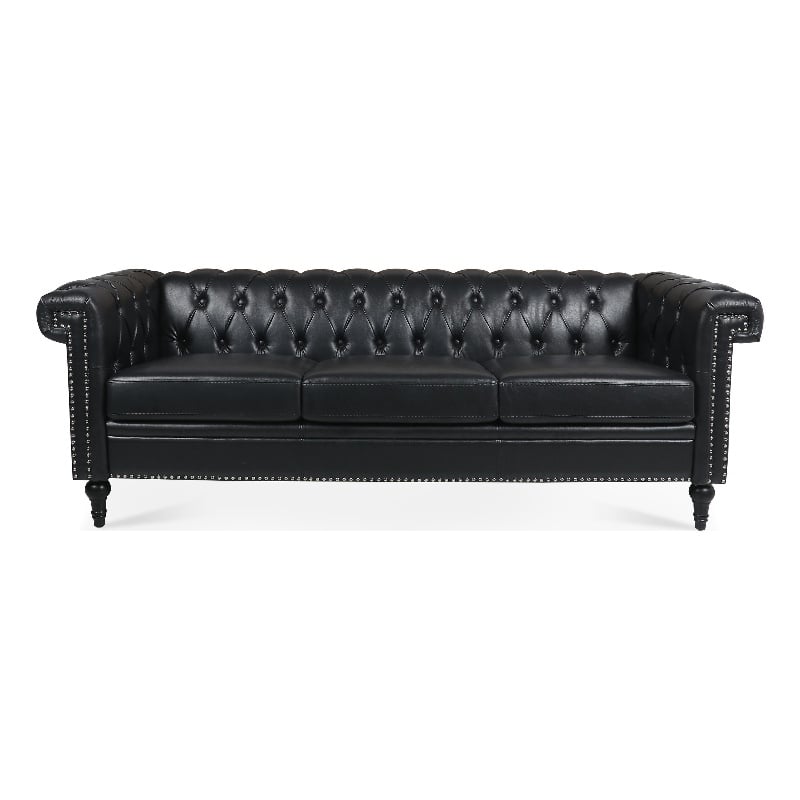 CRO Decor 83.5'' Traditional Square Arm Removable Cushion 3 Seater Sofa (Black)
