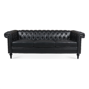 cro decor 83.5'' traditional square arm removable cushion 3 seater sofa (black)