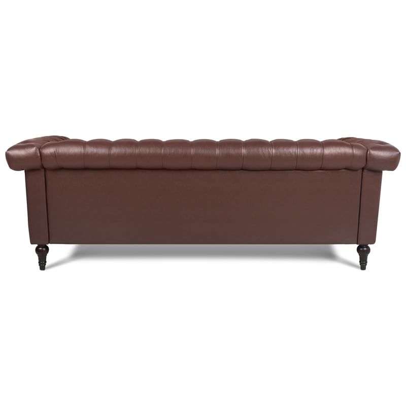 CRO Decor 83.5'' Traditional Square Arm Removable Cushion 3 Seater Sofa (Brown)