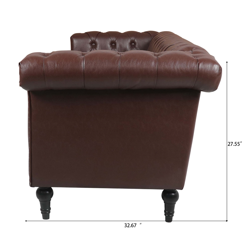 CRO Decor 83.5'' Traditional Square Arm Removable Cushion 3 Seater Sofa (Brown)