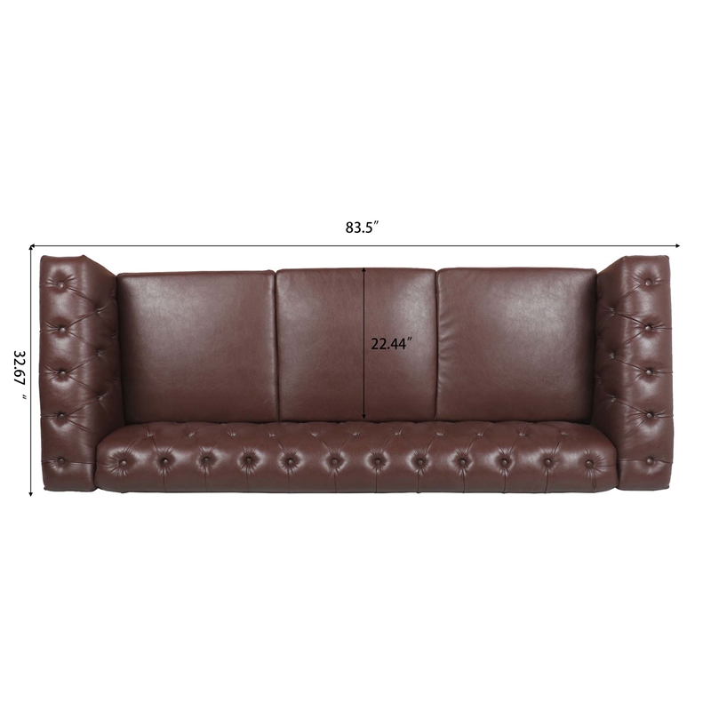 CRO Decor 83.5'' Traditional Square Arm Removable Cushion 3 Seater Sofa (Brown)