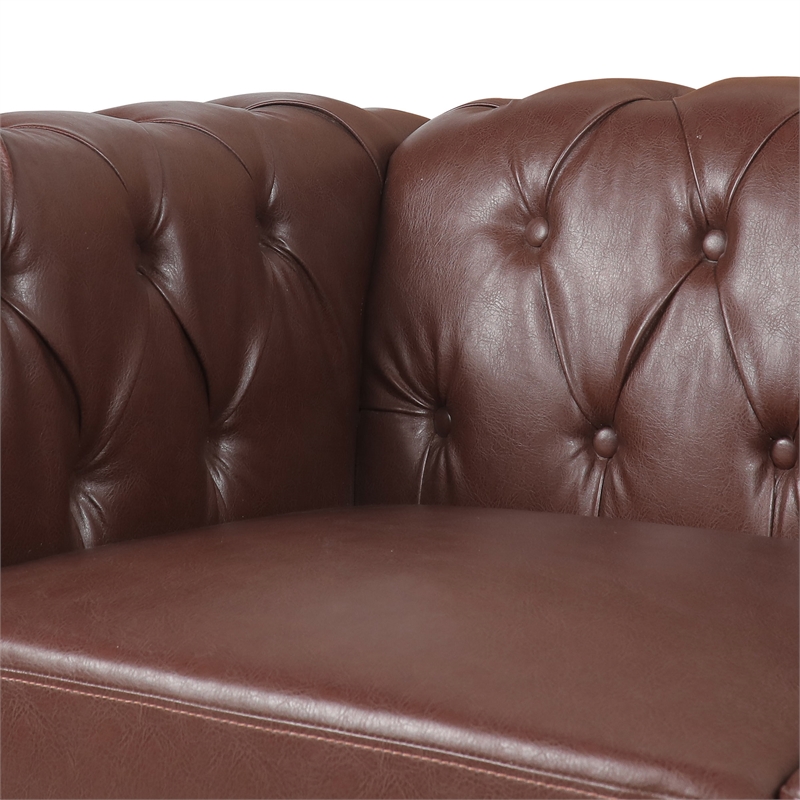CRO Decor 83.5'' Traditional Square Arm Removable Cushion 3 Seater Sofa (Brown)