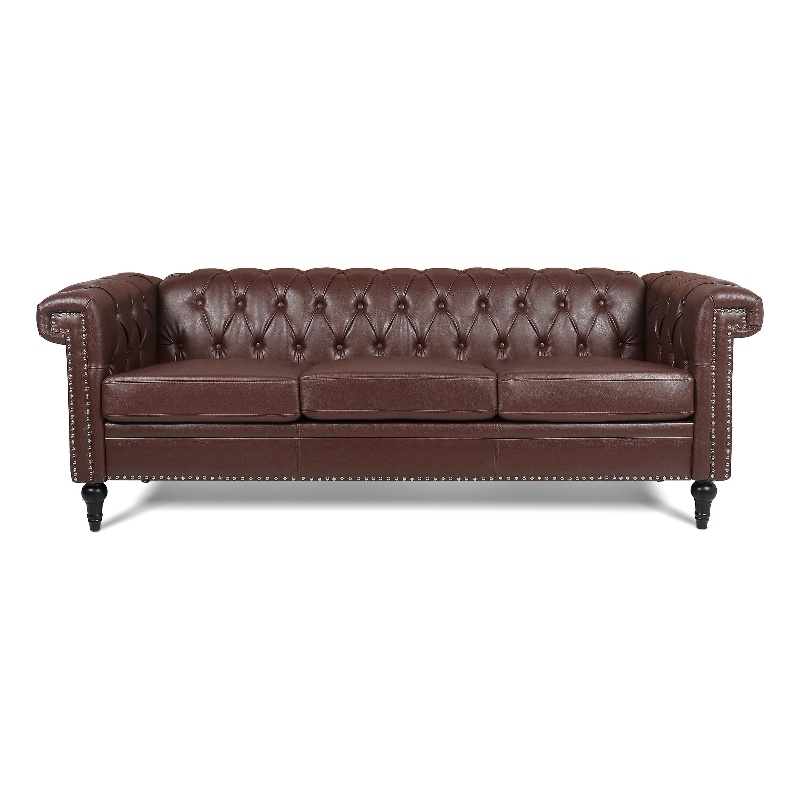 CRO Decor 83.5'' Traditional Square Arm Removable Cushion 3 Seater Sofa (Brown)