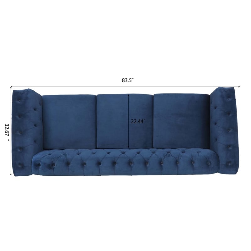 CRO Decor 83.5'' Traditional Square Arm Removable Cushion 3 Seater Sofa (Blue)