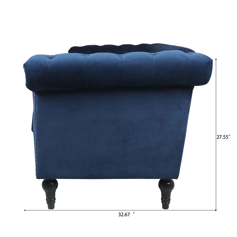 CRO Decor 83.5'' Traditional Square Arm Removable Cushion 3 Seater Sofa (Blue)
