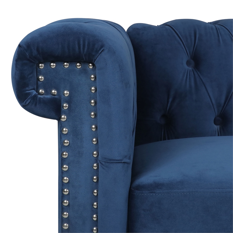 CRO Decor 83.5'' Traditional Square Arm Removable Cushion 3 Seater Sofa (Blue)