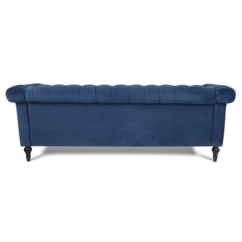 CRO Decor 83.5'' Traditional Square Arm Removable Cushion 3 Seater Sofa (Blue)