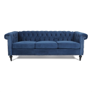 CRO Decor 83.5'' Traditional Square Arm Removable Cushion 3 Seater Sofa (Blue)