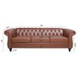 CRO Decor 84' BROWN PU Rolled Arm Chesterfield Three Seater Sofa-Brown