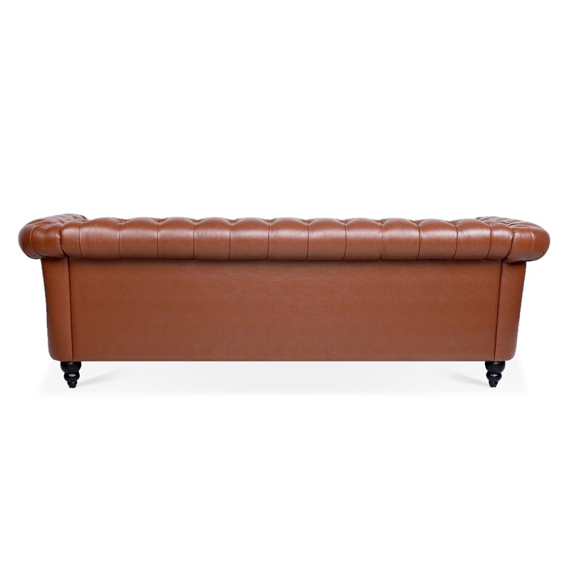 CRO Decor 84' BROWN PU Rolled Arm Chesterfield Three Seater Sofa-Brown