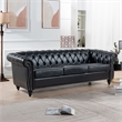 CRO Decor 84' BROWN PU Rolled Arm Chesterfield Three Seater Sofa-Black
