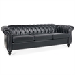 CRO Decor 84' BROWN PU Rolled Arm Chesterfield Three Seater Sofa-Black