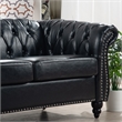 CRO Decor 84' BROWN PU Rolled Arm Chesterfield Three Seater Sofa-Black
