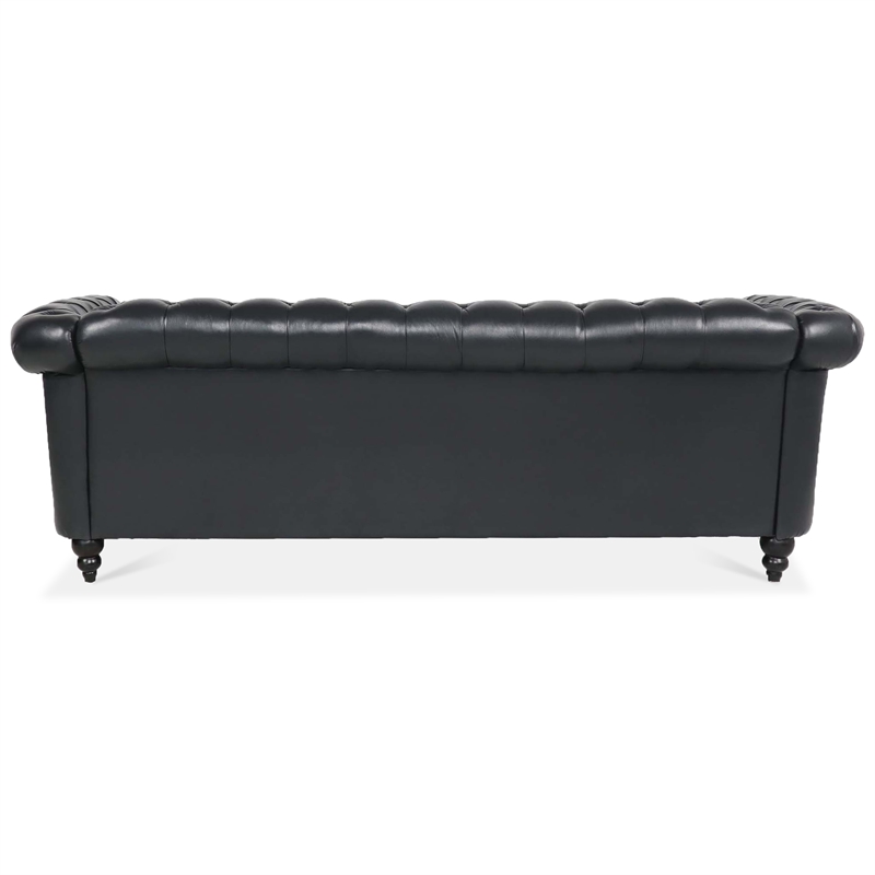 CRO Decor 84' BROWN PU Rolled Arm Chesterfield Three Seater Sofa-Black