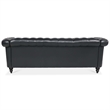 CRO Decor 84' BROWN PU Rolled Arm Chesterfield Three Seater Sofa-Black