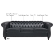 CRO Decor 84' BROWN PU Rolled Arm Chesterfield Three Seater Sofa-Black