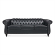 CRO Decor 84' BROWN PU Rolled Arm Chesterfield Three Seater Sofa-Black