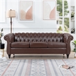 CRO Decor 84' BROWN PU Rolled Arm Chesterfield Three Seater Sofa (Dark Brown)