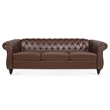 CRO Decor 84' BROWN PU Rolled Arm Chesterfield Three Seater Sofa (Dark Brown)