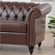 CRO Decor 84' BROWN PU Rolled Arm Chesterfield Three Seater Sofa (Dark Brown)