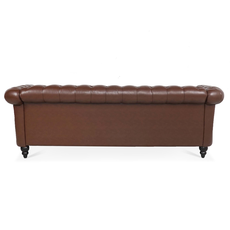 CRO Decor 84' BROWN PU Rolled Arm Chesterfield Three Seater Sofa (Dark Brown)