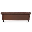 CRO Decor 84' BROWN PU Rolled Arm Chesterfield Three Seater Sofa (Dark Brown)