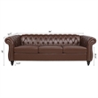 CRO Decor 84' BROWN PU Rolled Arm Chesterfield Three Seater Sofa (Dark Brown)